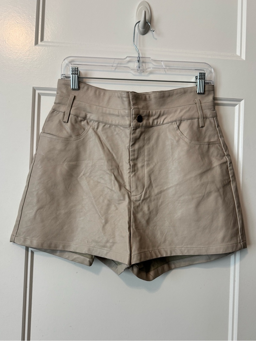 LE LIS Collection Faux Leather High Rise Shorts Taupe Beige Size L